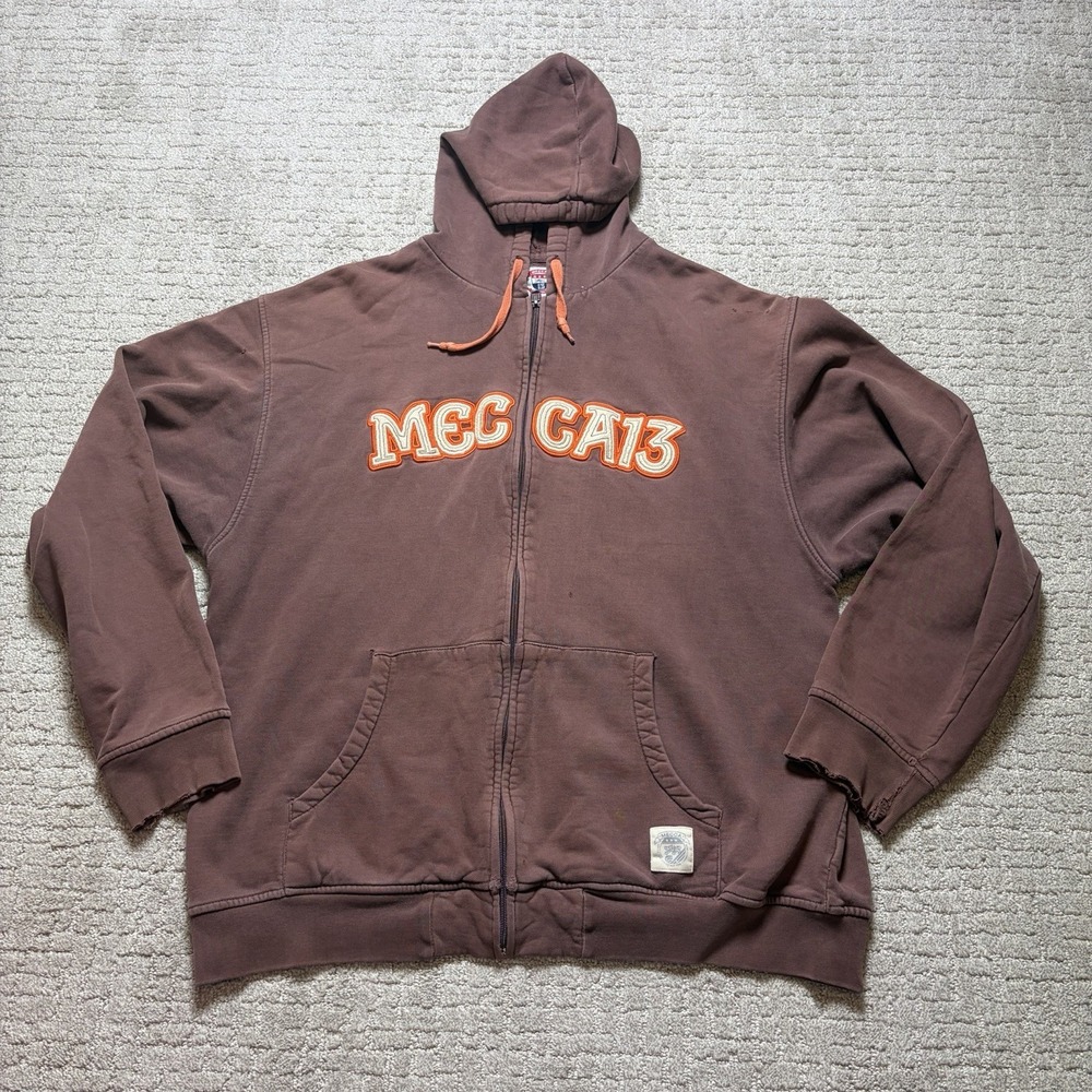 Vtg MECCA 13 Brown Full Zip Hoodie Y2K Streetwear Baggy XXL Distressed Skater